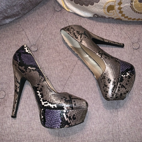 Qupid Faux Python Platform Heels - Picture 2 of 5